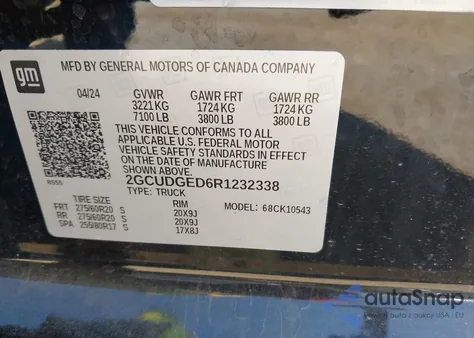 2024 Chevrolet Silverado 1500 4Wd Short Bed Ltz из США, поврежденный, VIN 2GCUDGED6R1232338